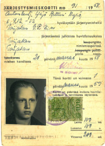 Yrö Nyrön järjestysmieskortti vuodelta 1959.