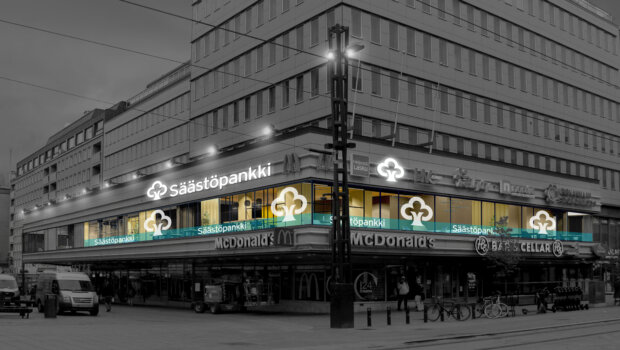 Aito Säästöpankki jättää nykyisen konttorinsa historiallisessa Säästöpankintalossa. Uudet tilat pankki saa Hämeenkatu 5:stä. Uudet tilat sijaitsevat toisessa kerroksessa. (Havainnekuva: Aito Säästöpankki)